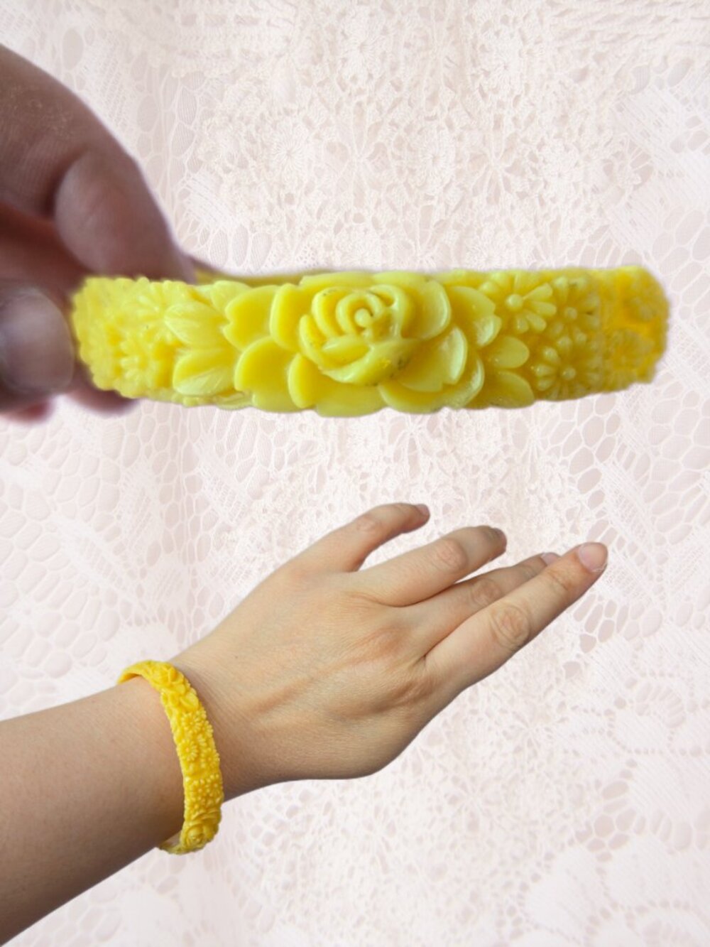 Vintage Celluloid Rose and Flower Garland Bracelet Bangle Romantic Cottagecore